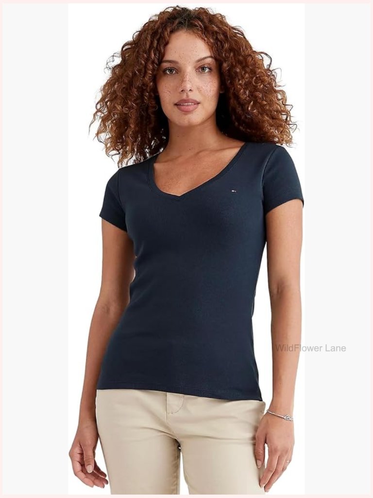 Short Sleeve V-Neck Cotton T-Shirt Solid Regular Fit